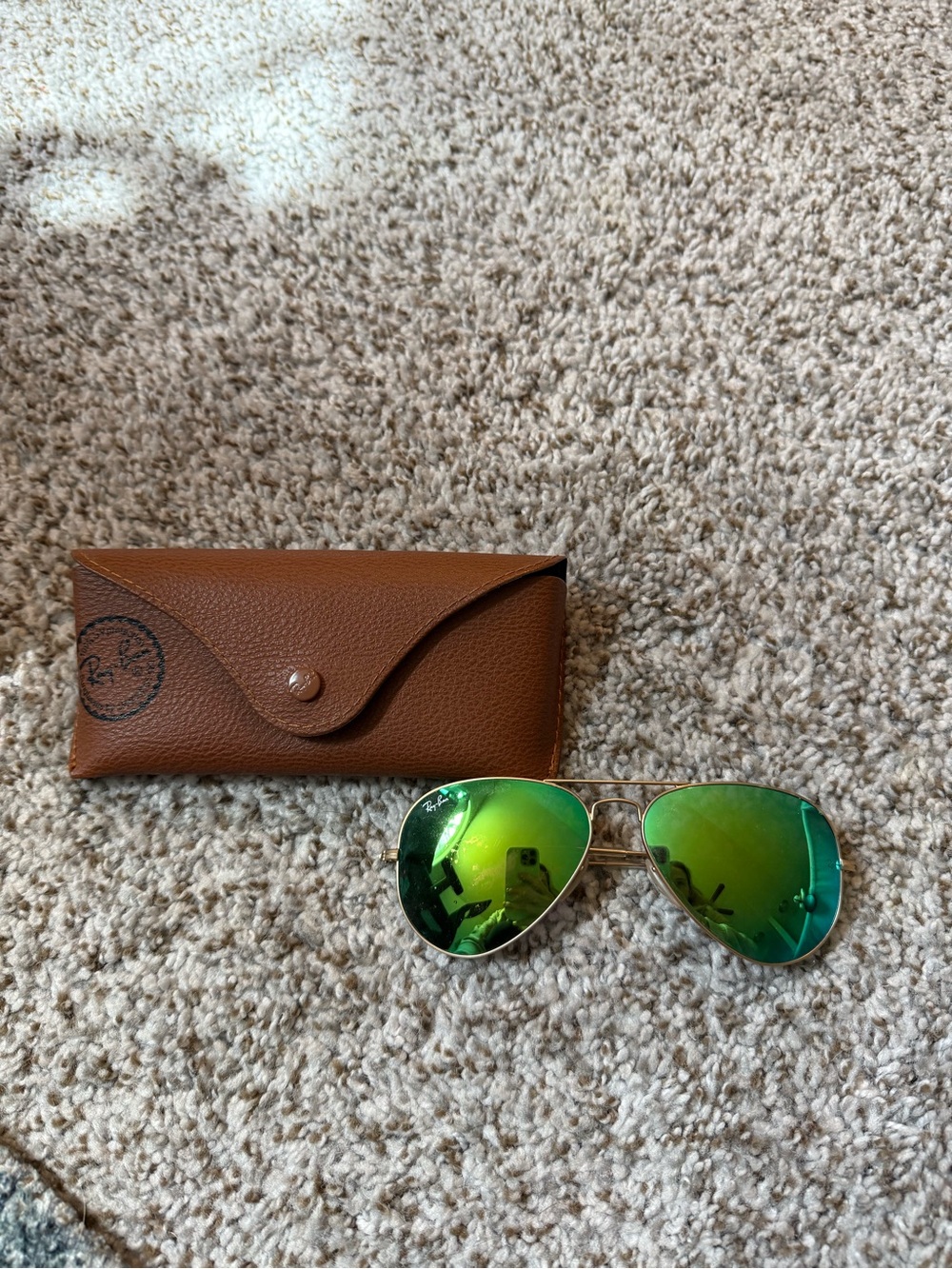 Ray-Ban Gold Frame Sunglasses with Green Mirrored Lenses